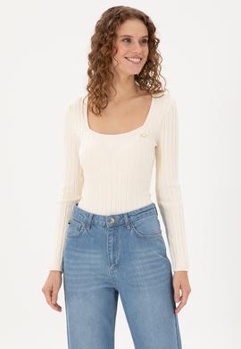Kadın Krem Kare Yaka Kazak - 50297408018