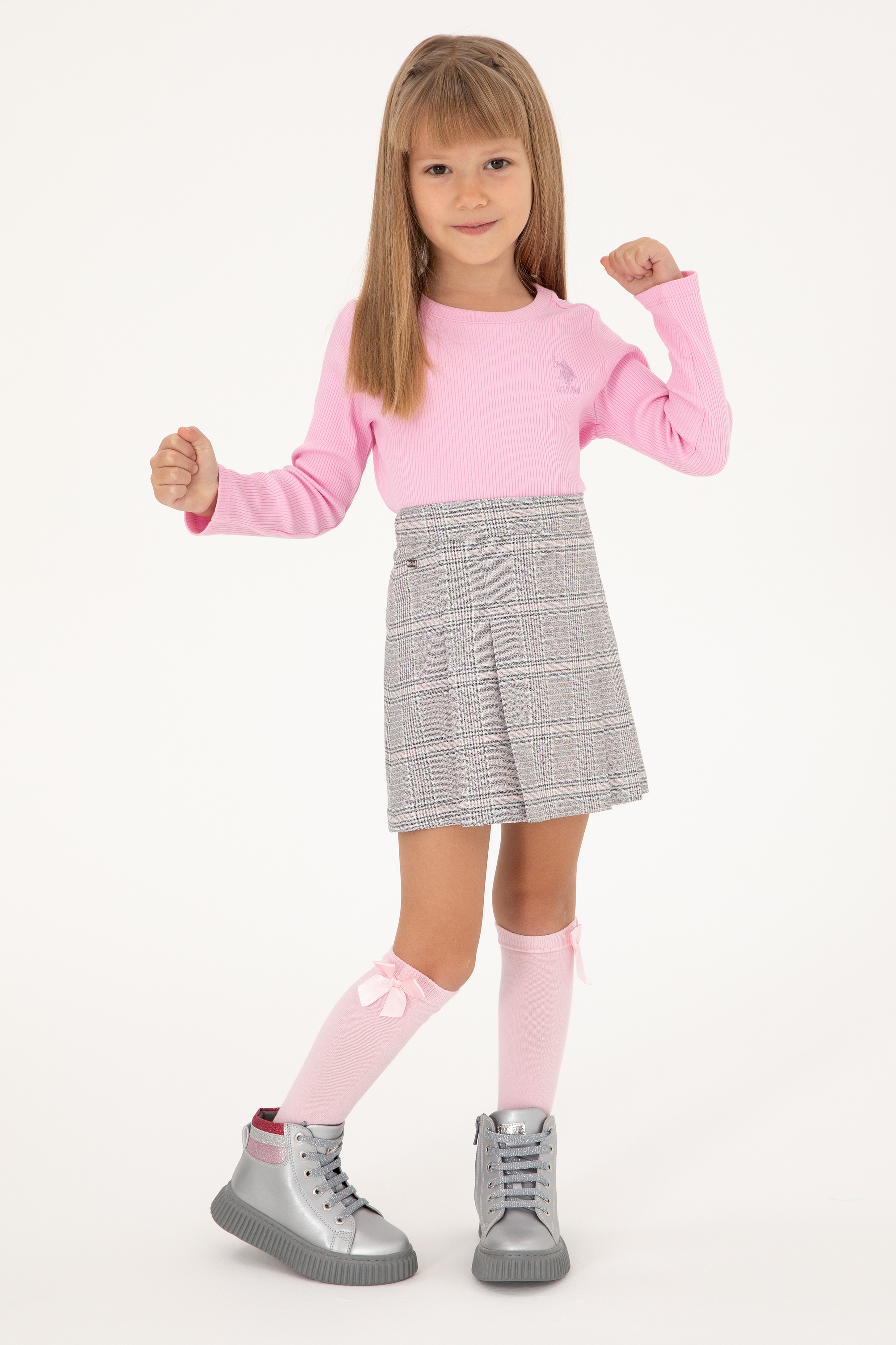 Kız Çocuk Pembe Bisiklet Yaka Sweatshirt - Image 2