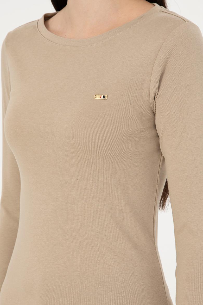 Kadın Açık Haki Bisiklet Yaka Sweatshirt - 50297870040