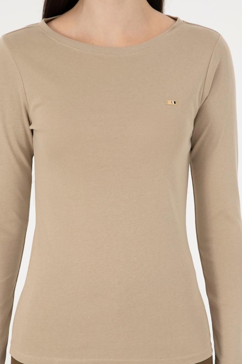 Kadın Açık Haki Bisiklet Yaka Sweatshirt - 50297870040