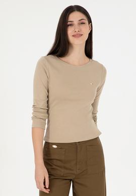 Kadın Açık Haki Bisiklet Yaka Sweatshirt - 50297870040