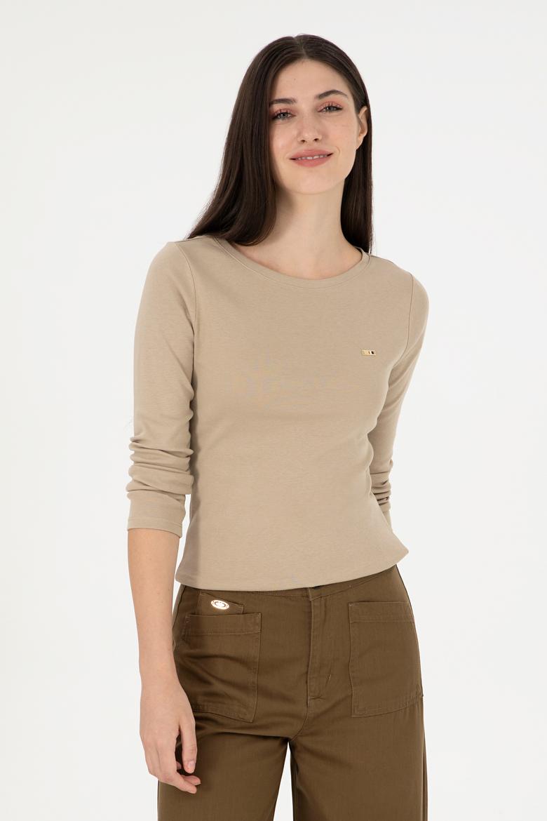 Kadın Açık Haki Bisiklet Yaka Sweatshirt