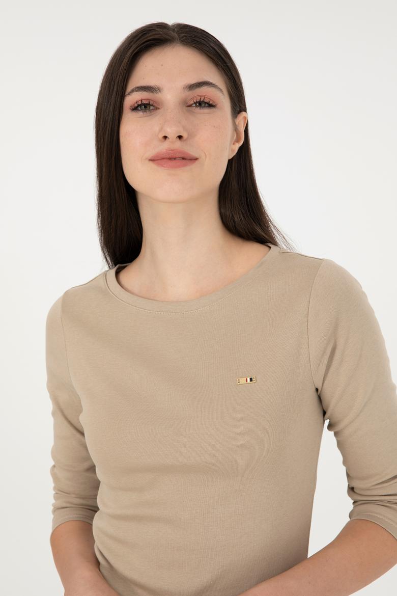 Kadın Açık Haki Bisiklet Yaka Sweatshirt - 50297870040