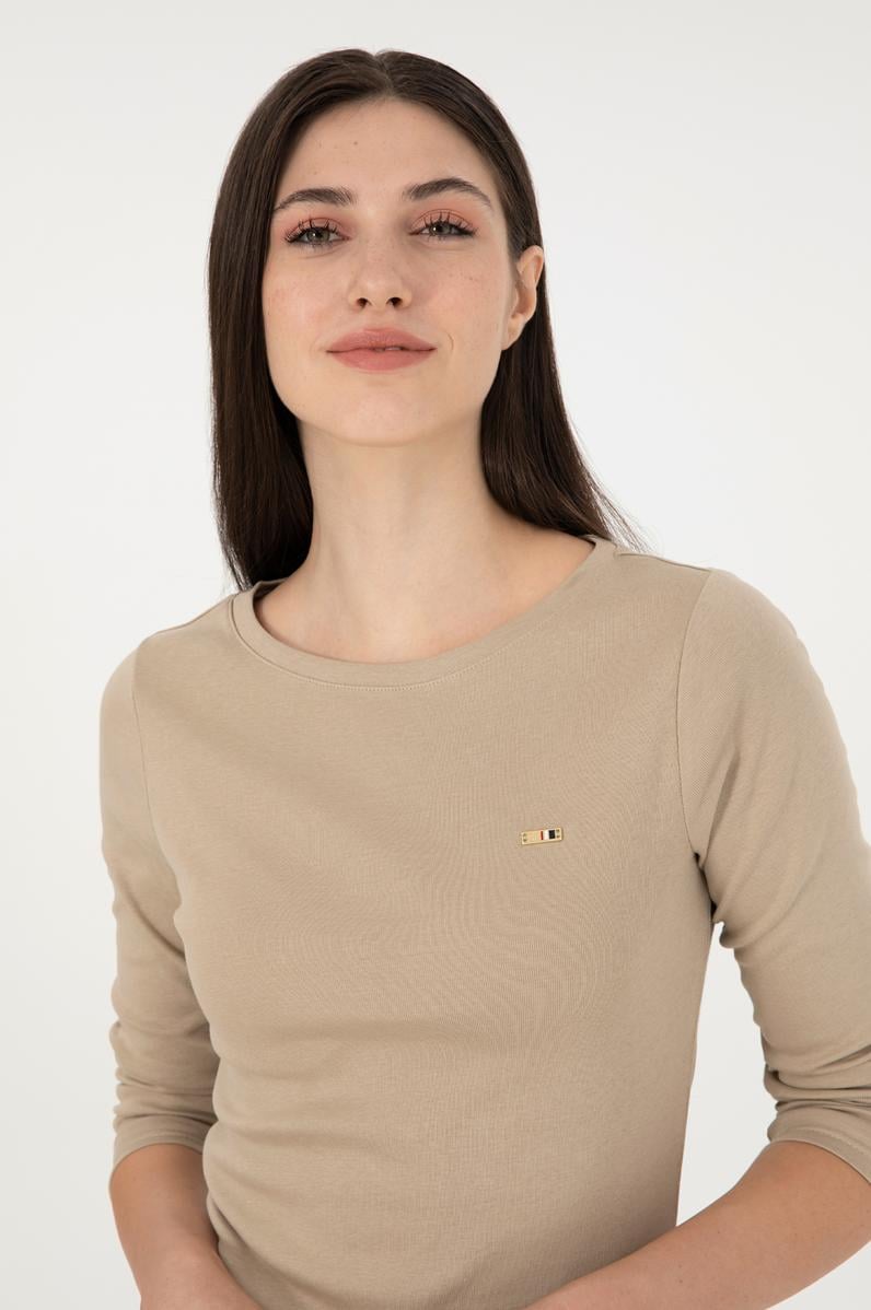 Kadın Açık Haki Bisiklet Yaka Sweatshirt