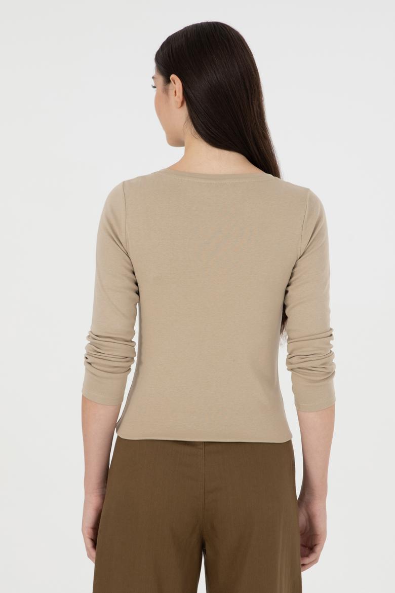 Kadın Açık Haki Bisiklet Yaka Sweatshirt - 50297870040