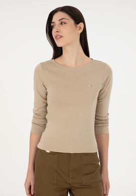 Kadın Açık Haki Bisiklet Yaka Sweatshirt - 50297870040