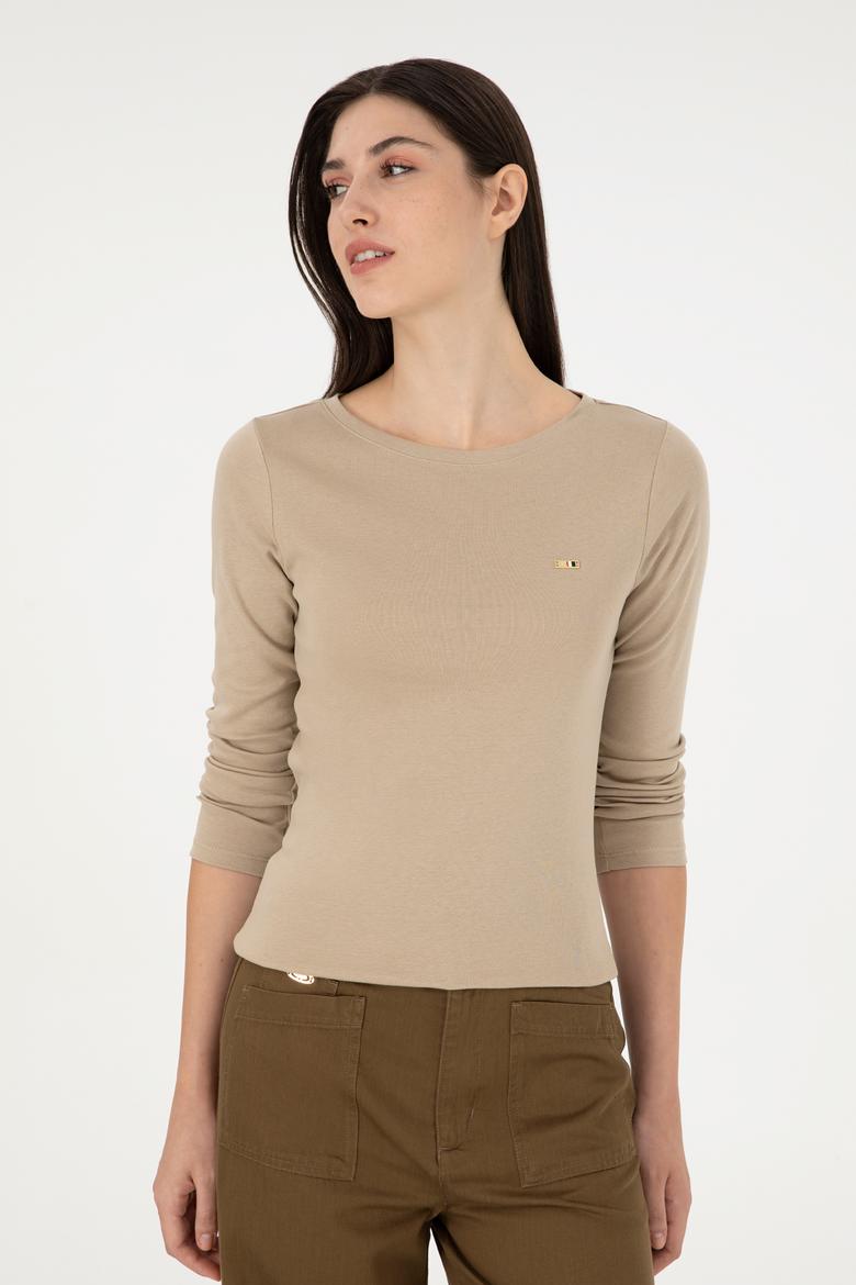 Kadın Açık Haki Bisiklet Yaka Sweatshirt - 50297870040