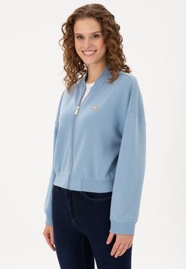 Kadın Açık Mavi Bisiklet Yaka Fermuarlı Sweatshirt - 50299000006