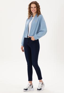 Kadın Açık Mavi Bisiklet Yaka Fermuarlı Sweatshirt - 50299000006