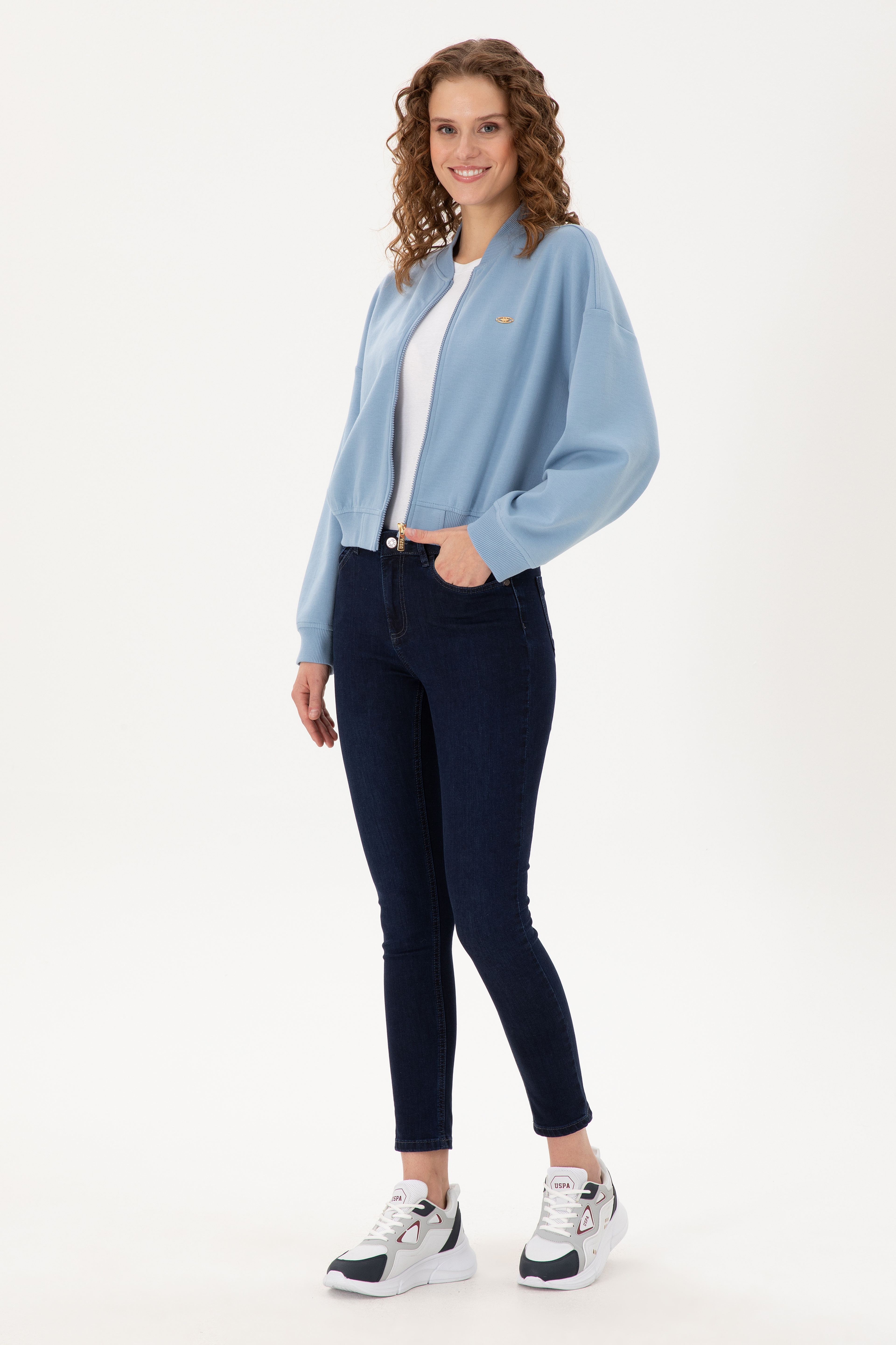 Kadın Açık Mavi Bisiklet Yaka Fermuarlı Sweatshirt - Image 4