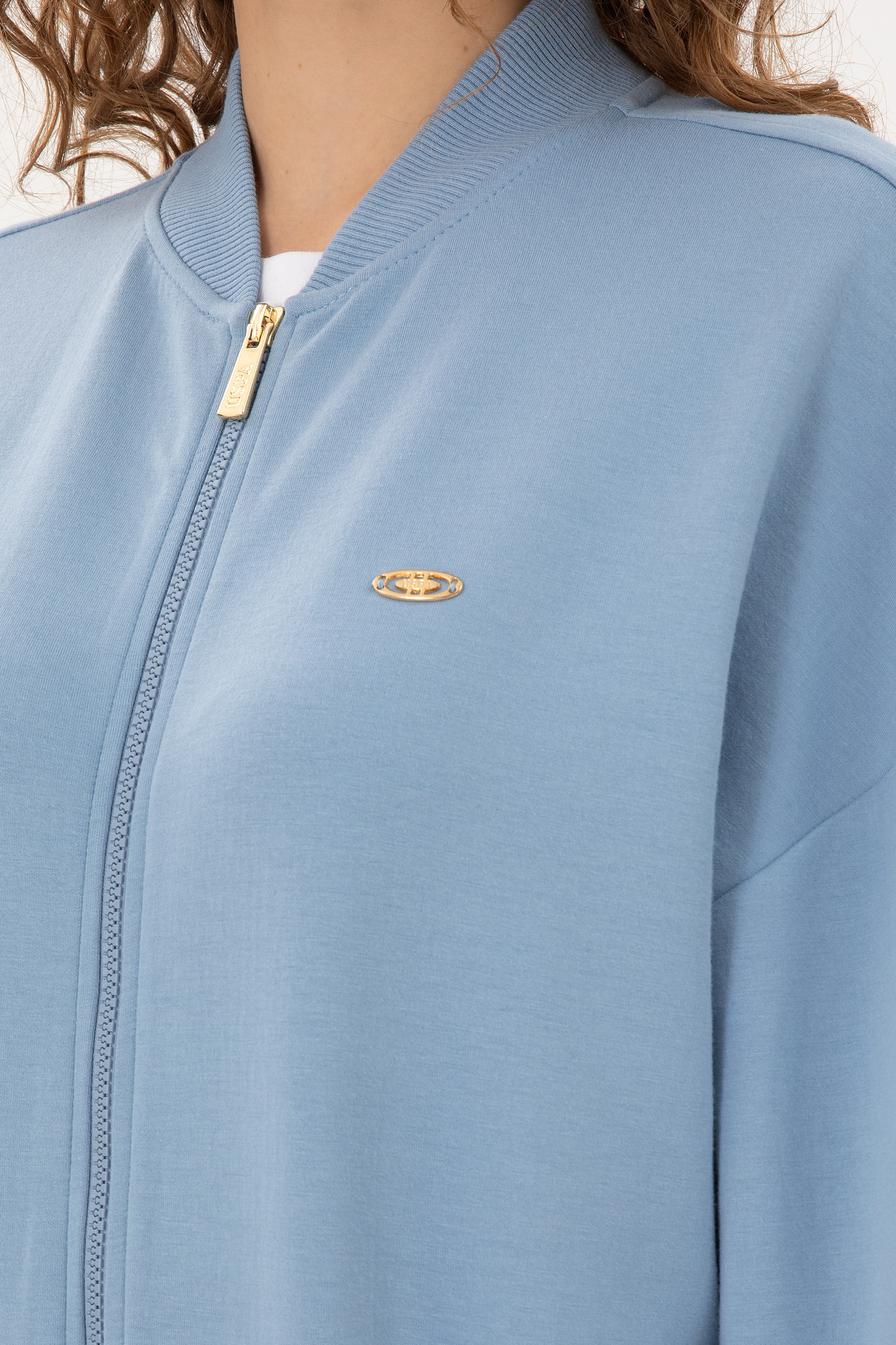 Kadın Açık Mavi Bisiklet Yaka Fermuarlı Sweatshirt - Image 7