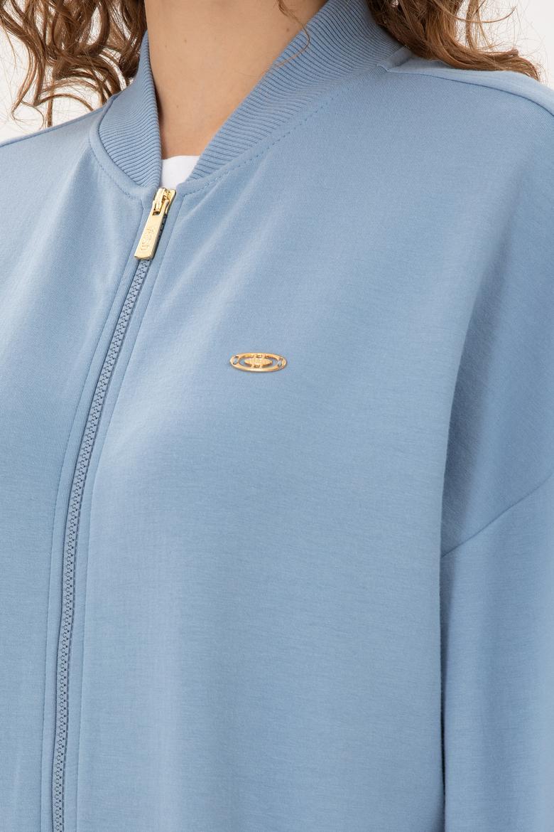 Kadın Açık Mavi Bisiklet Yaka Fermuarlı Sweatshirt - 50299000006