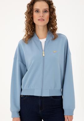 Kadın Açık Mavi Bisiklet Yaka Fermuarlı Sweatshirt - 50299000006