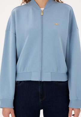 Kadın Açık Mavi Bisiklet Yaka Fermuarlı Sweatshirt - 50299000006