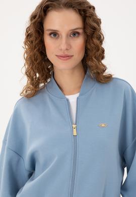 Kadın Açık Mavi Bisiklet Yaka Fermuarlı Sweatshirt - 50299000006