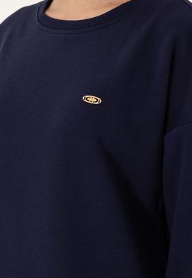 Kadın Lacivert Gömlek Detaylı Bisiklet Yaka Sweatshirt - 50299007006