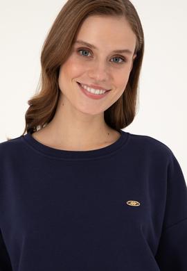 Kadın Lacivert Gömlek Detaylı Bisiklet Yaka Sweatshirt - 50299007006