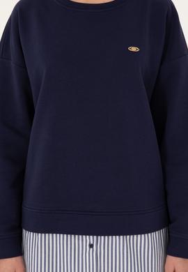 Kadın Lacivert Gömlek Detaylı Bisiklet Yaka Sweatshirt - 50299007006