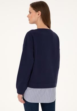 Kadın Lacivert Gömlek Detaylı Bisiklet Yaka Sweatshirt - 50299007006