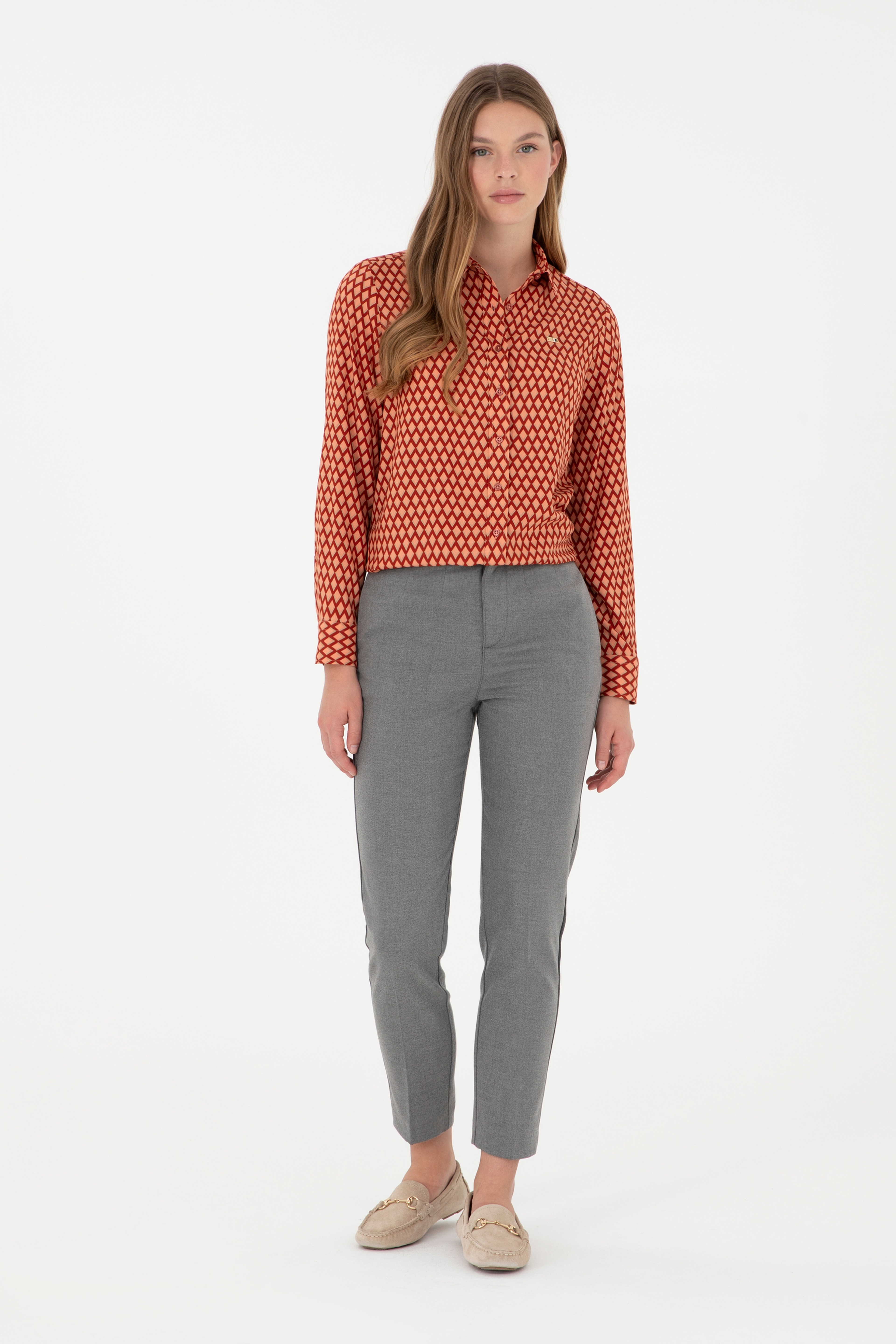 Kadın Gri Kanvas Carrot High Waist Fit Kanvas Pantolon