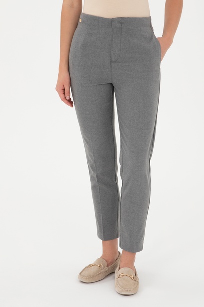 Kadın Gri Kanvas Carrot High Waist Fit Kanvas Pantolon