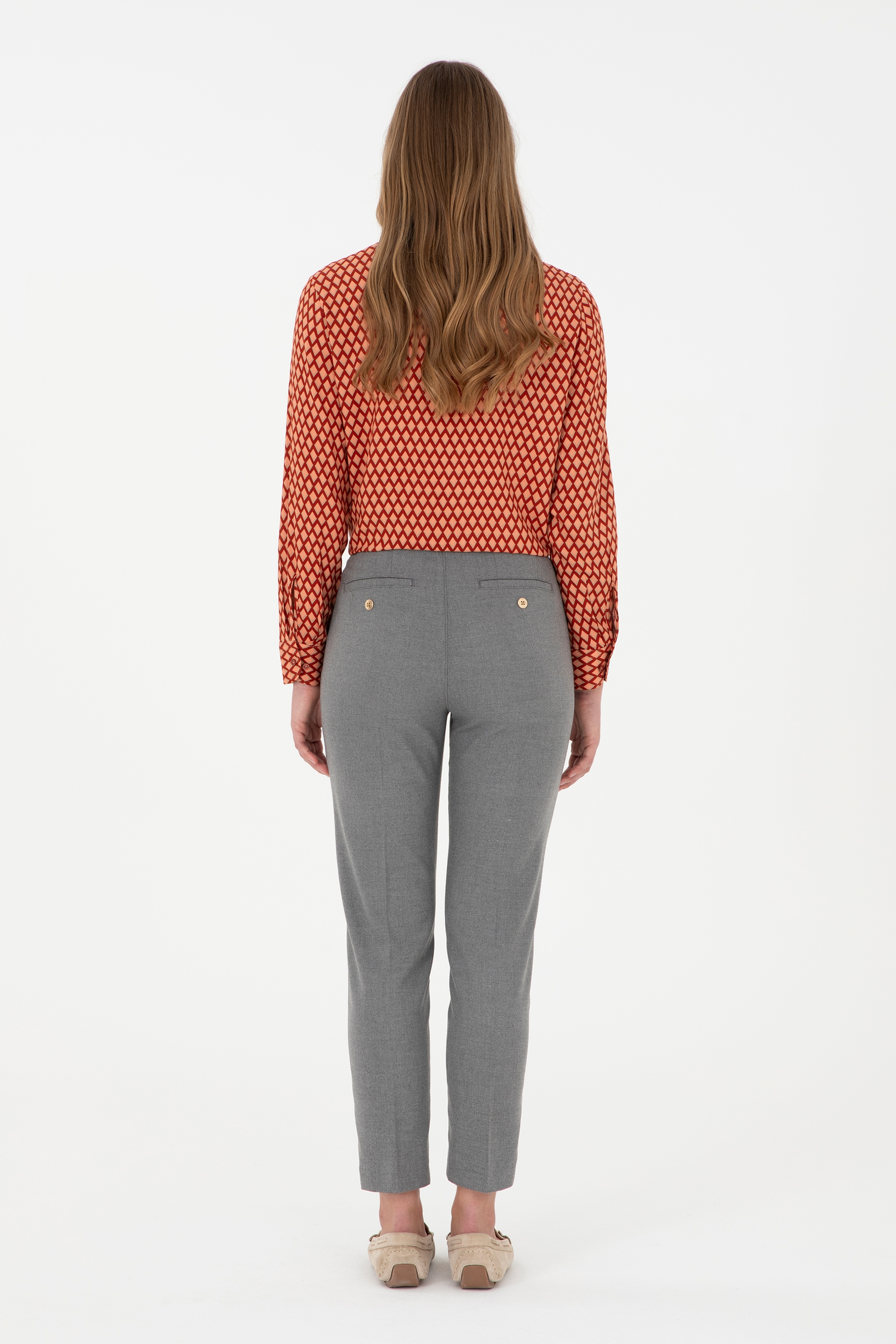 Kadın Gri Kanvas Carrot High Waist Fit Kanvas Pantolon - Image 4
