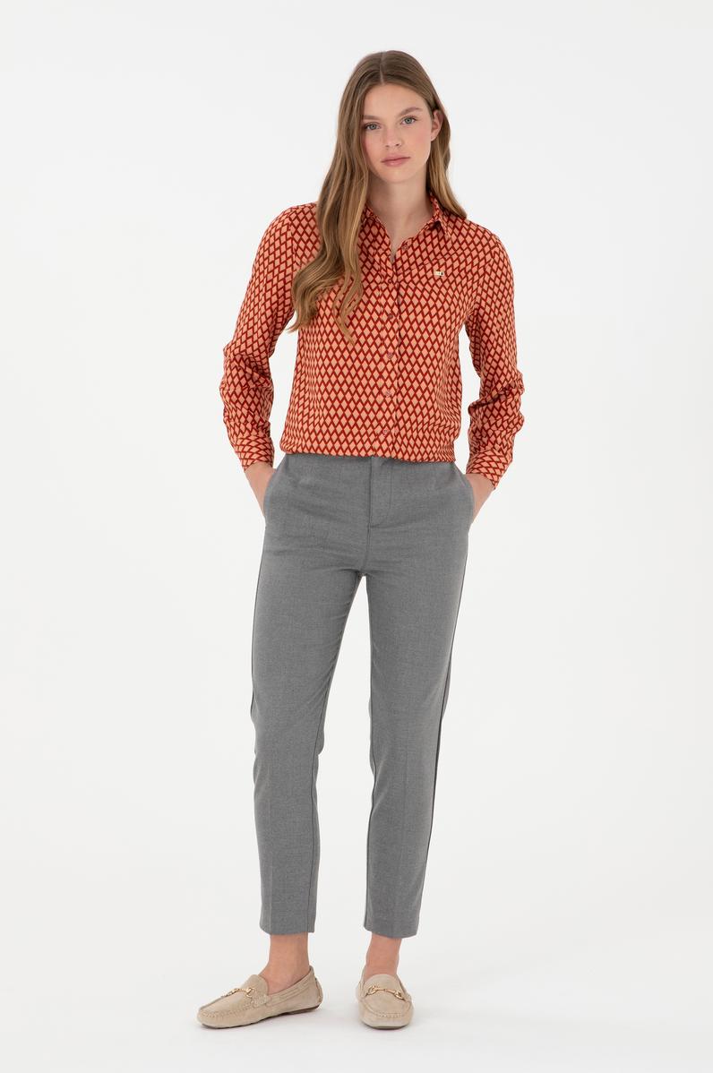 Kadın Gri Kanvas Carrot High Waist Fit Kanvas Pantolon