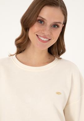 Kadın Krem Gömlek Detaylı Bisiklet Yaka Sweatshirt - 50299007013