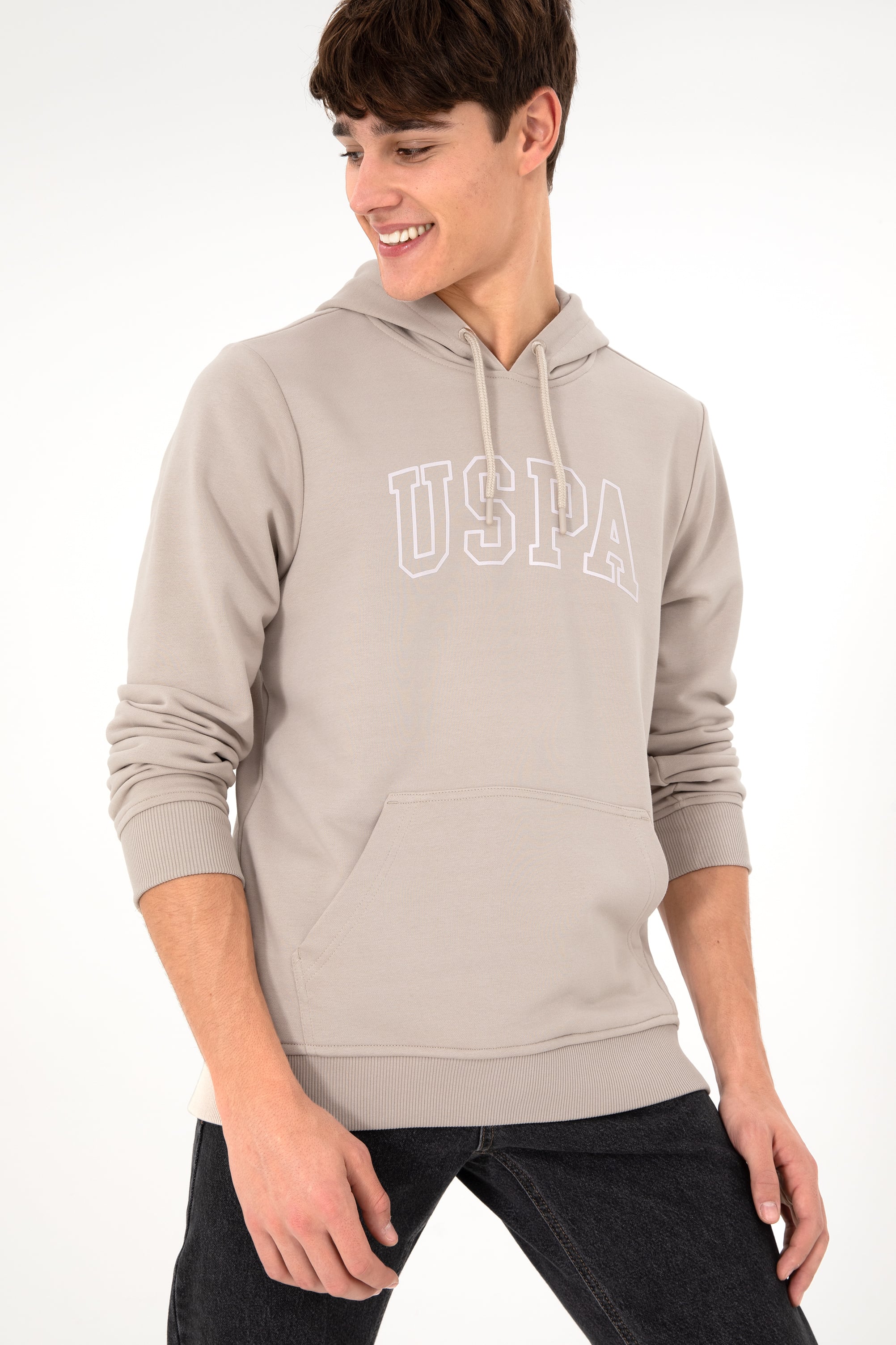 Erkek Regular Fit Kapüşonlu Taş Basic Sweatshirt
