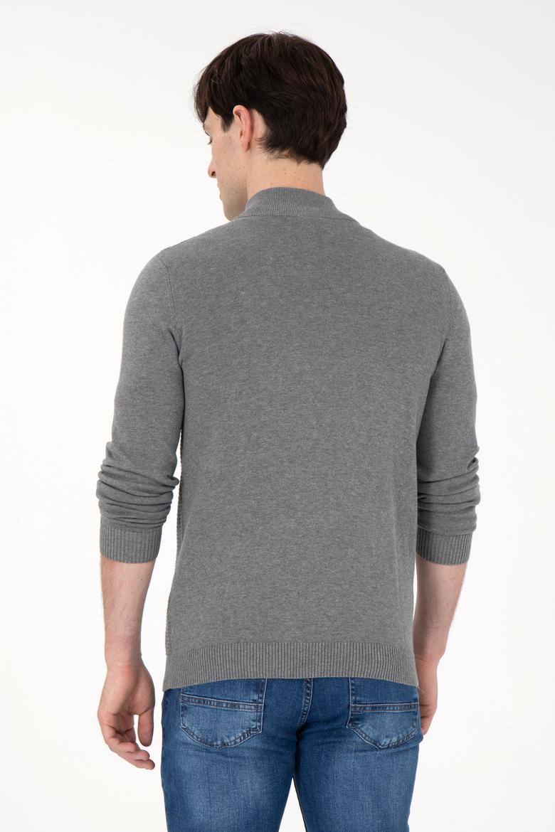 Erkek Gri Melanj Basic Triko Hırka - 50288871030