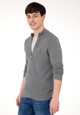 Erkek Gri Melanj Basic Triko Hırka - 50288871030