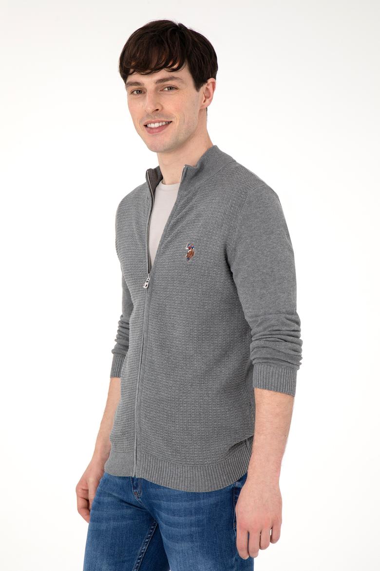 Erkek Gri Melanj Basic Triko Hırka - 50288871030