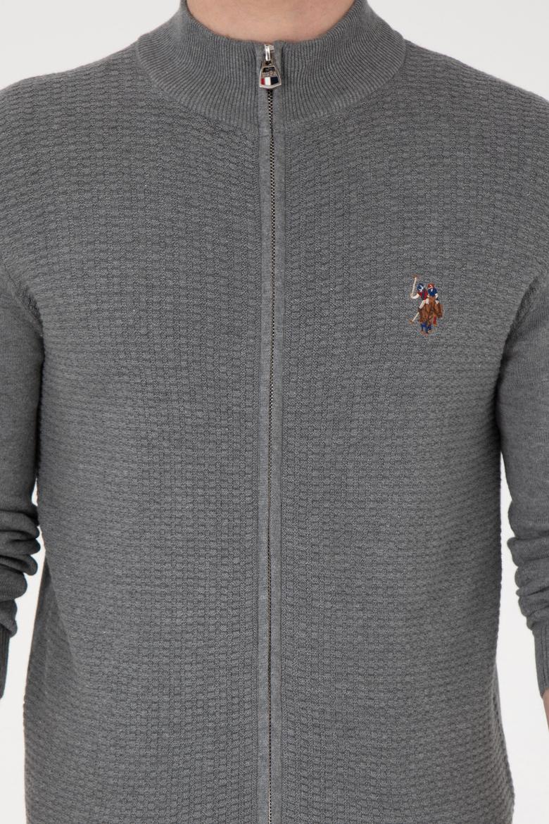 Erkek Gri Melanj Basic Triko Hırka - 50288871030