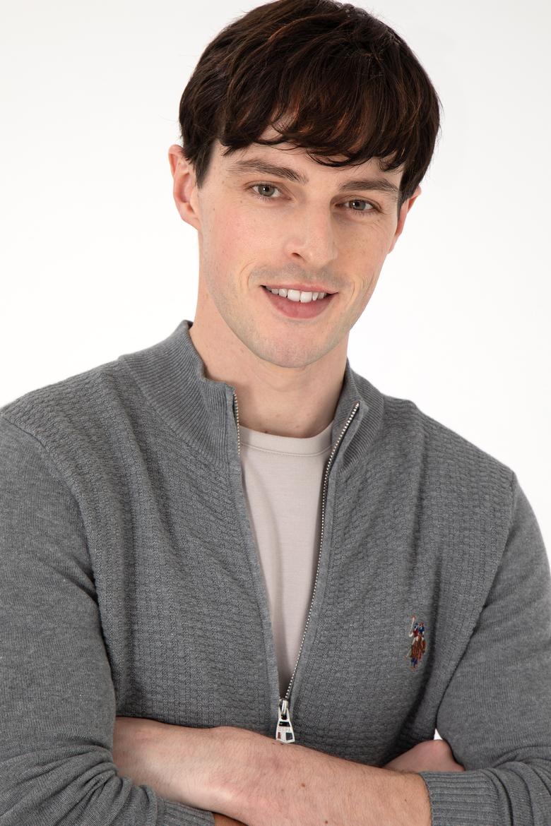 Erkek Gri Melanj Basic Triko Hırka - 50288871030