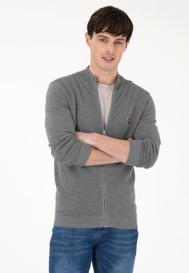 Erkek Gri Melanj Basic Triko Hırka - 50288871030