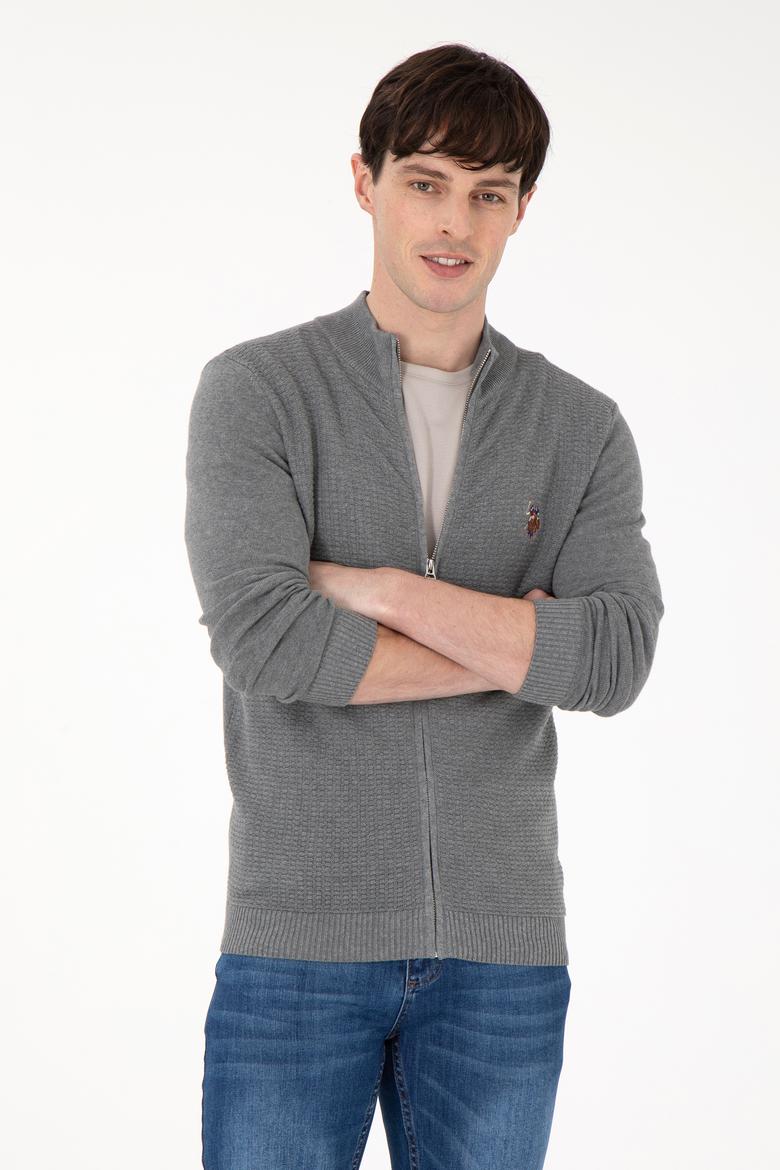 Erkek Gri Melanj Basic Triko Hırka