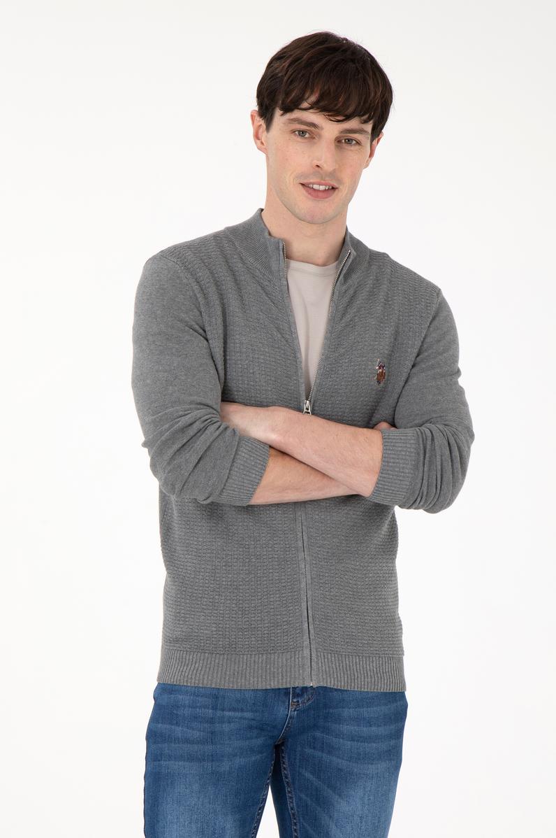 Erkek Gri Melanj Basic Triko Hırka