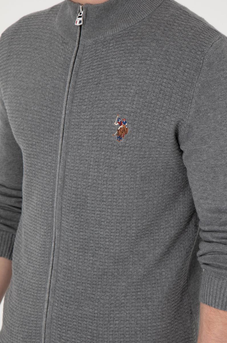 Erkek Gri Melanj Basic Triko Hırka