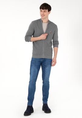 Erkek Gri Melanj Basic Triko Hırka - 50288871030