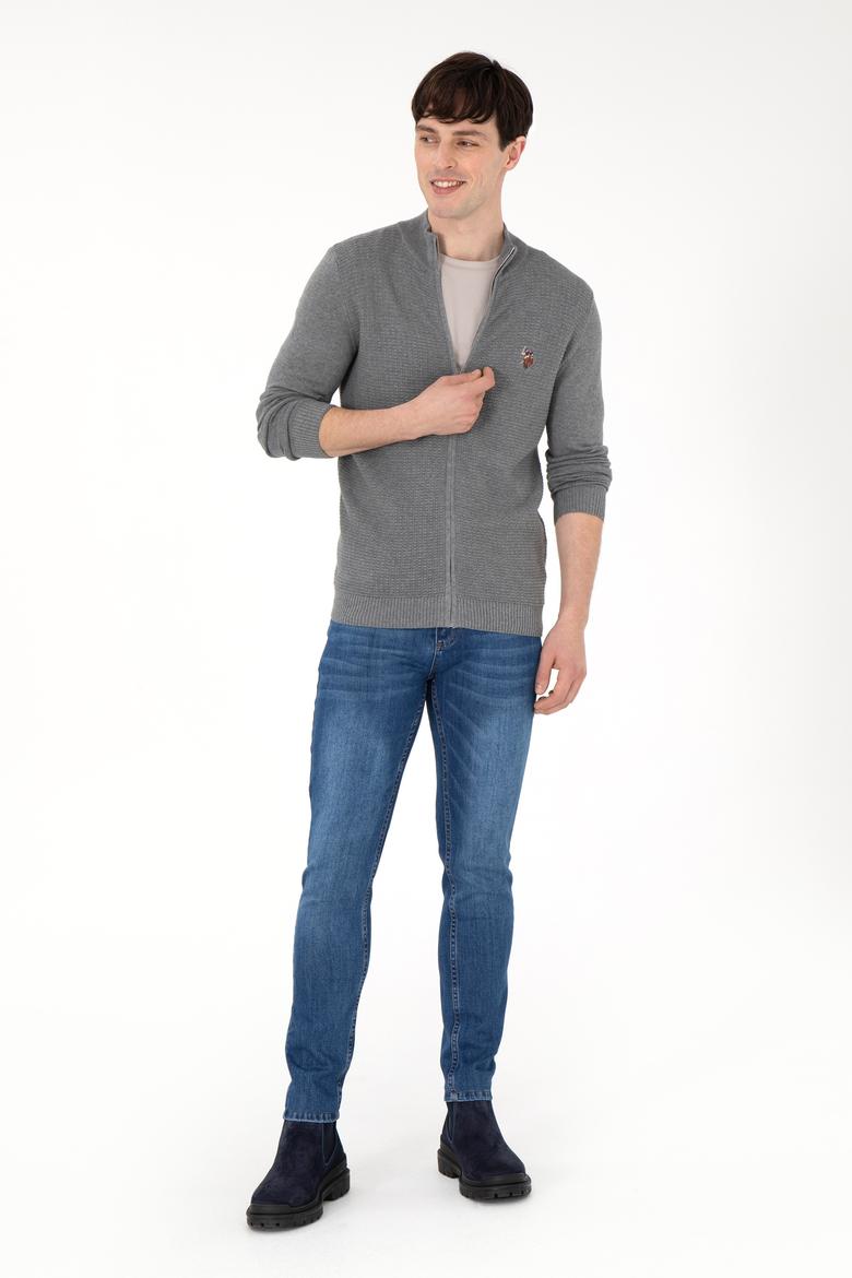 Erkek Gri Melanj Basic Triko Hırka - 50288871030