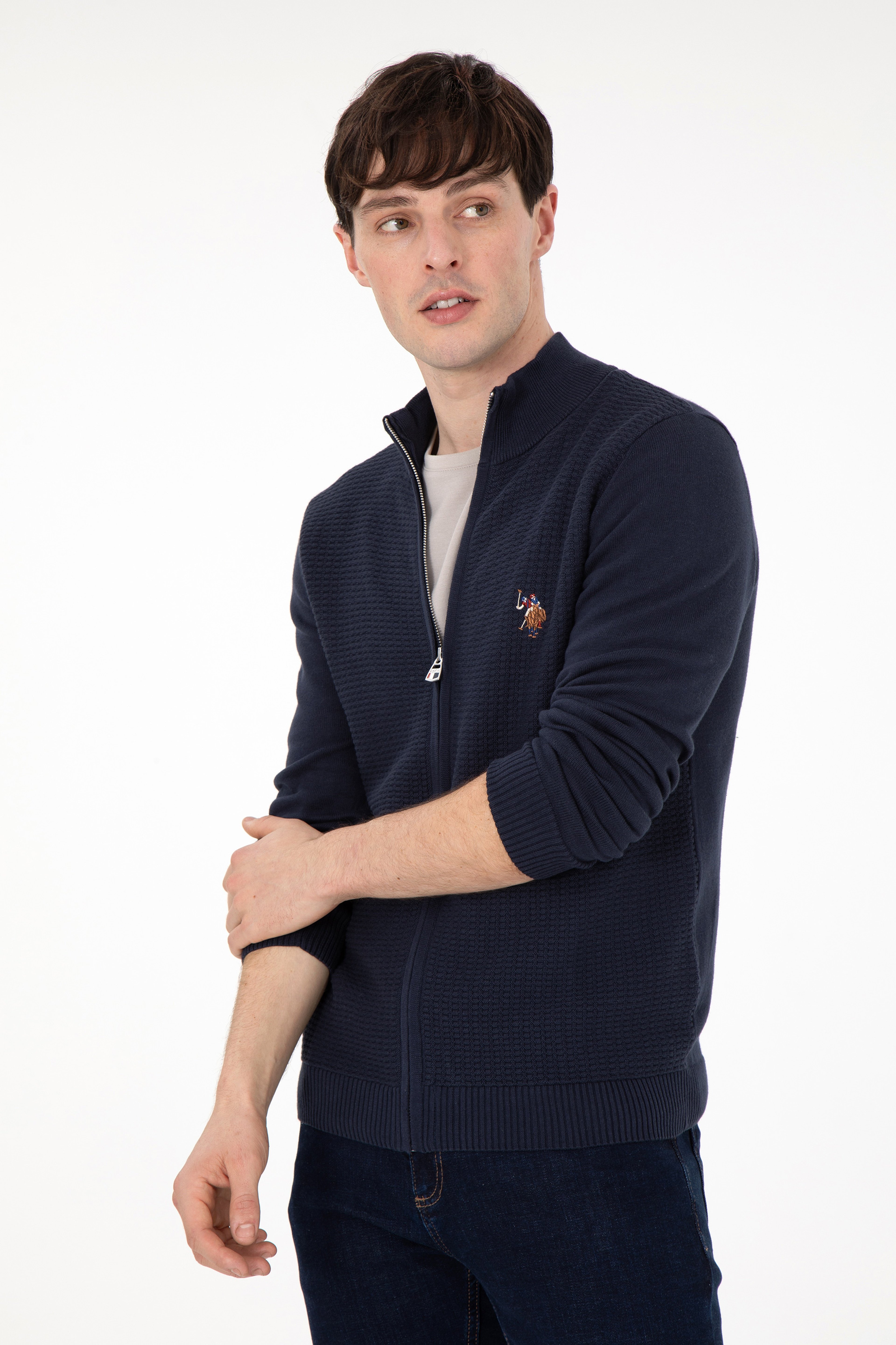 Erkek Lacivert Basic Triko Hırka - Image 3