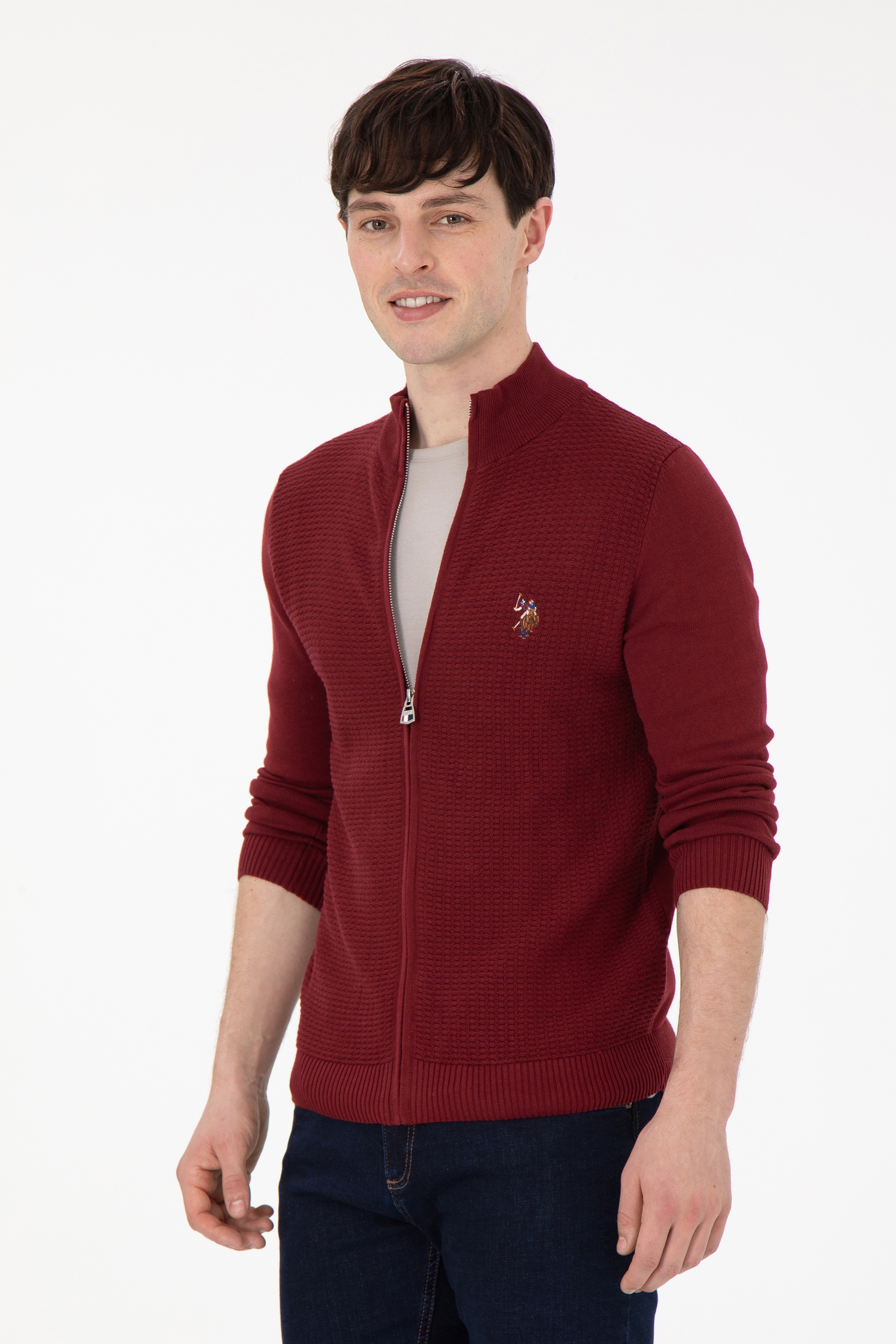 Erkek Bordo Basic Triko Hırka - Image 1