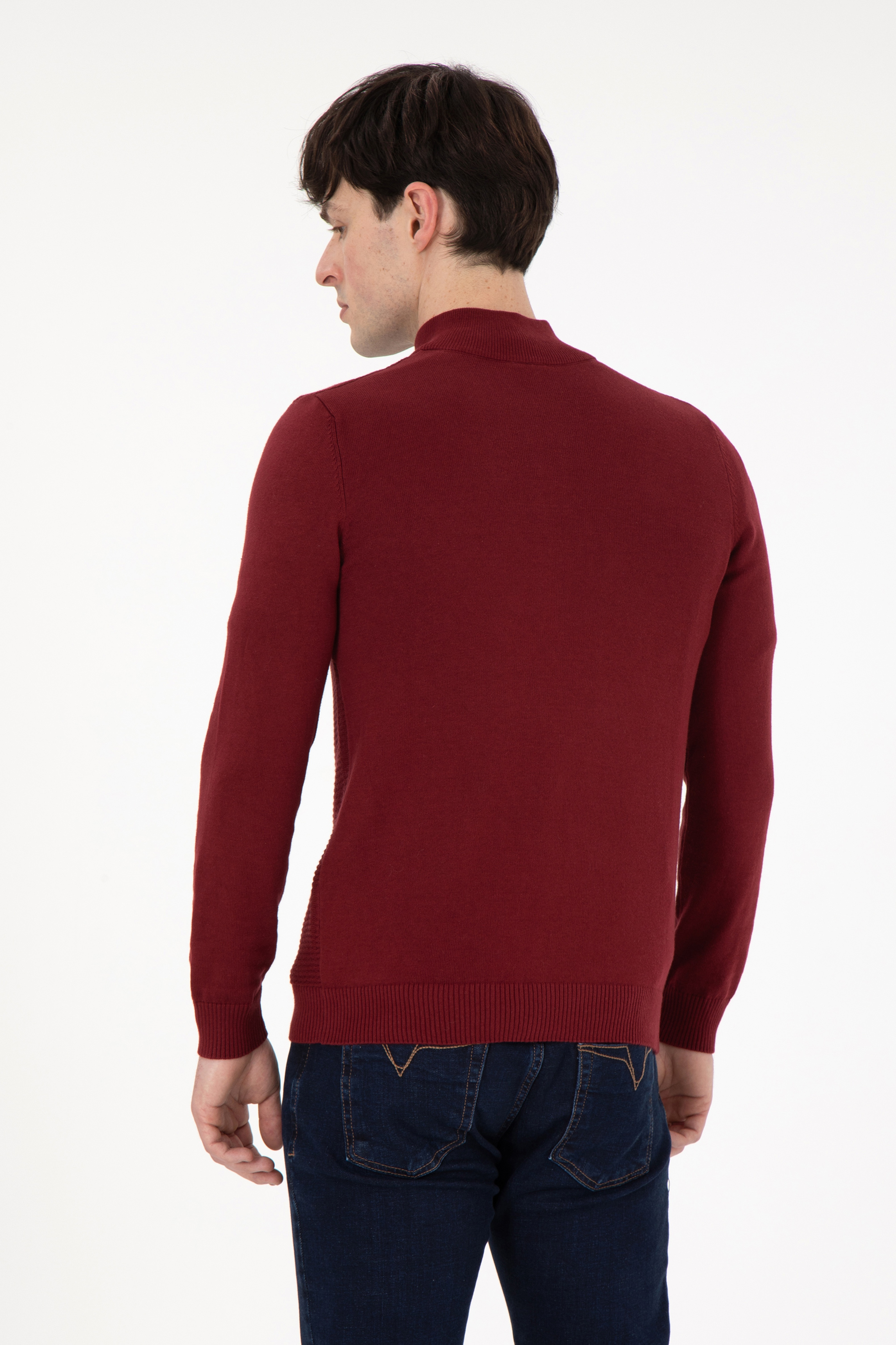 Erkek Bordo Basic Triko Hırka - Image 5