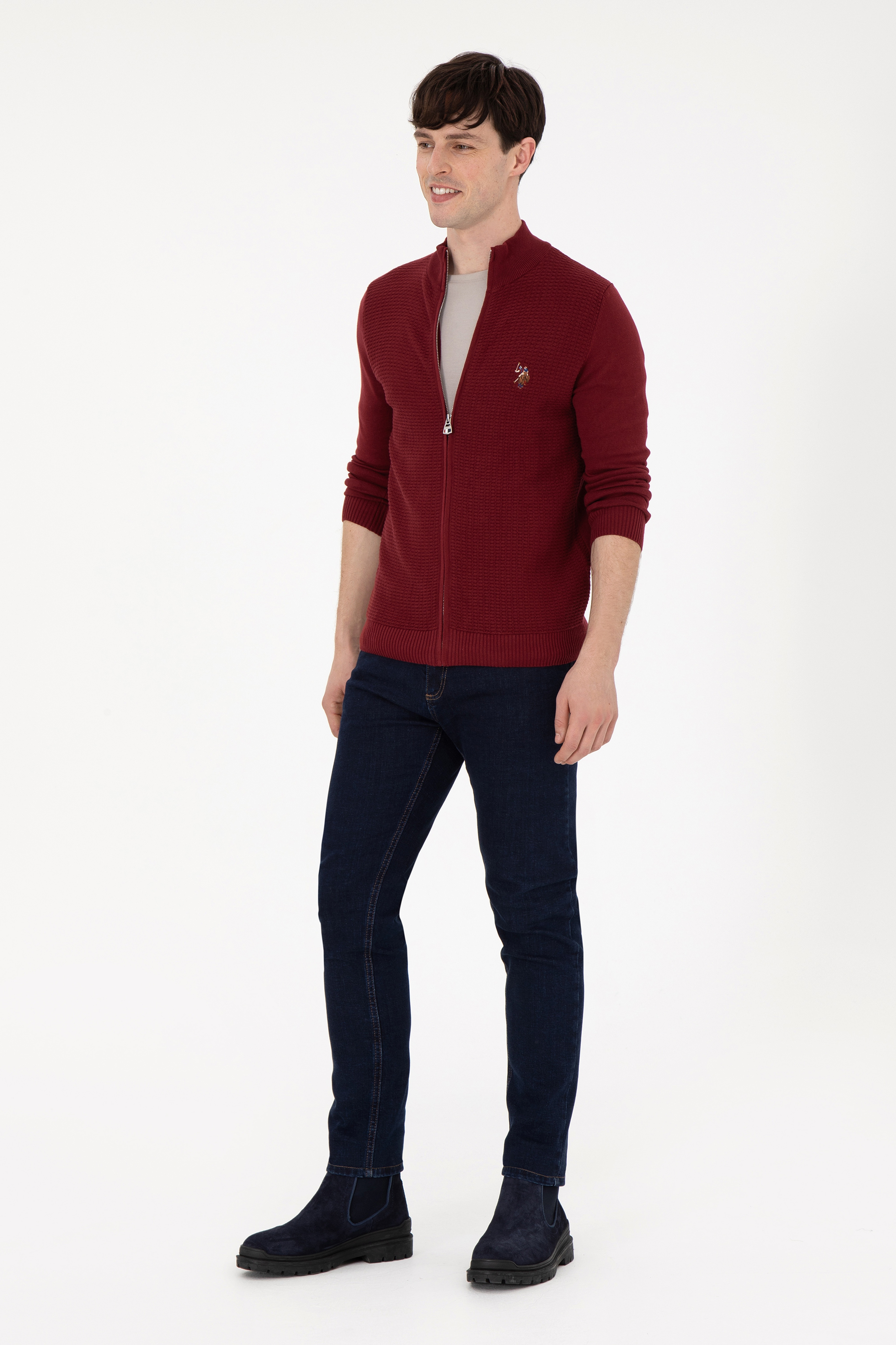 Erkek Bordo Basic Triko Hırka - Image 4