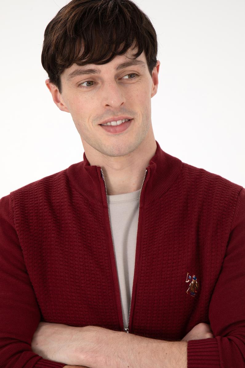 Erkek Bordo Basic Triko Hırka