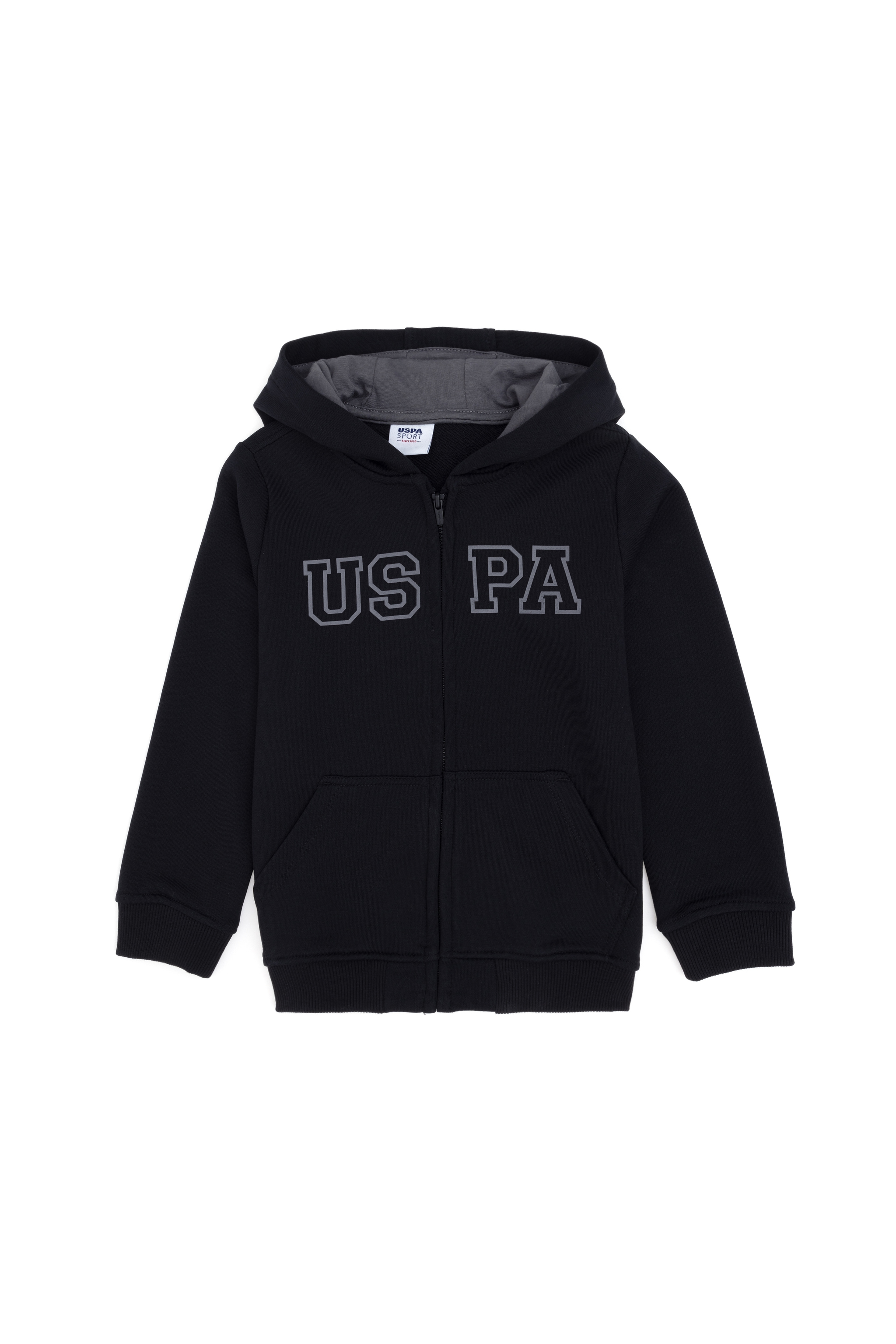 Erkek Çocuk Fermuarlı Kapüşonlu Basic Siyah Sweatshirt - Image 1