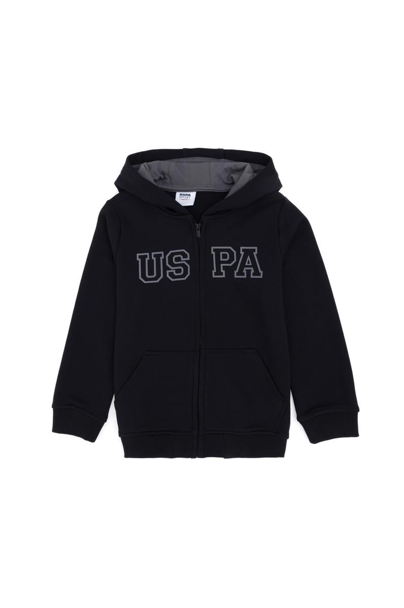 Erkek Çocuk Fermuarlı Kapüşonlu Basic Siyah Sweatshirt