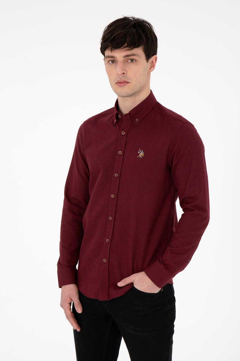 Erkek Bordo Uzun Kollu Basic Gömlek