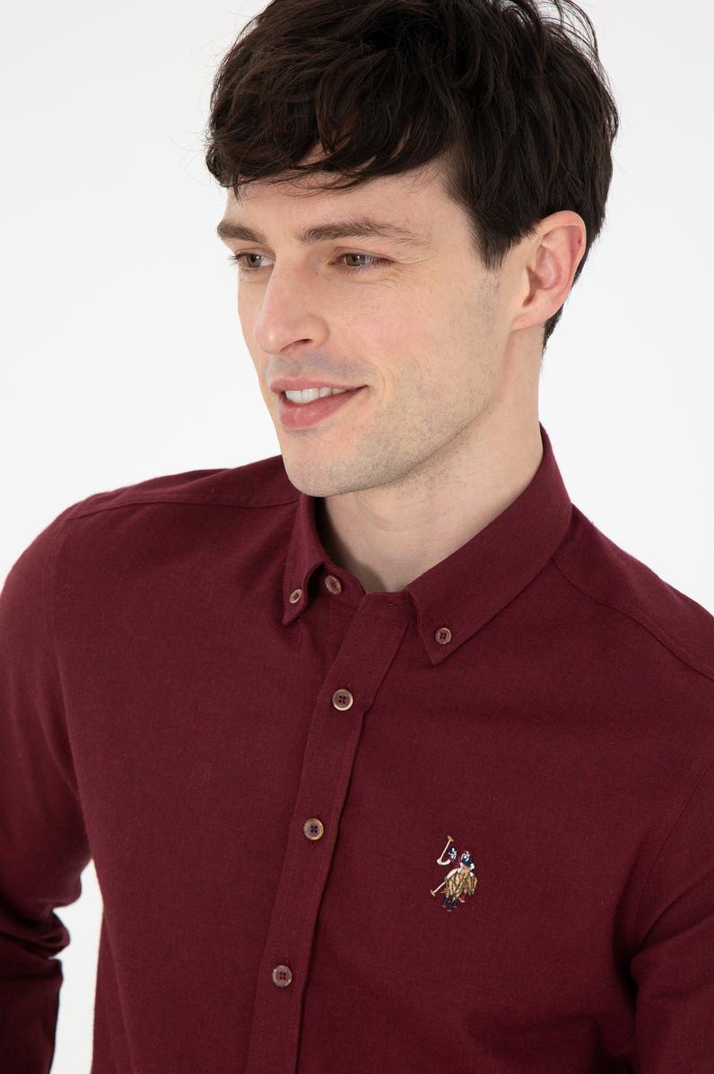 Erkek Bordo Uzun Kollu Basic Gömlek
