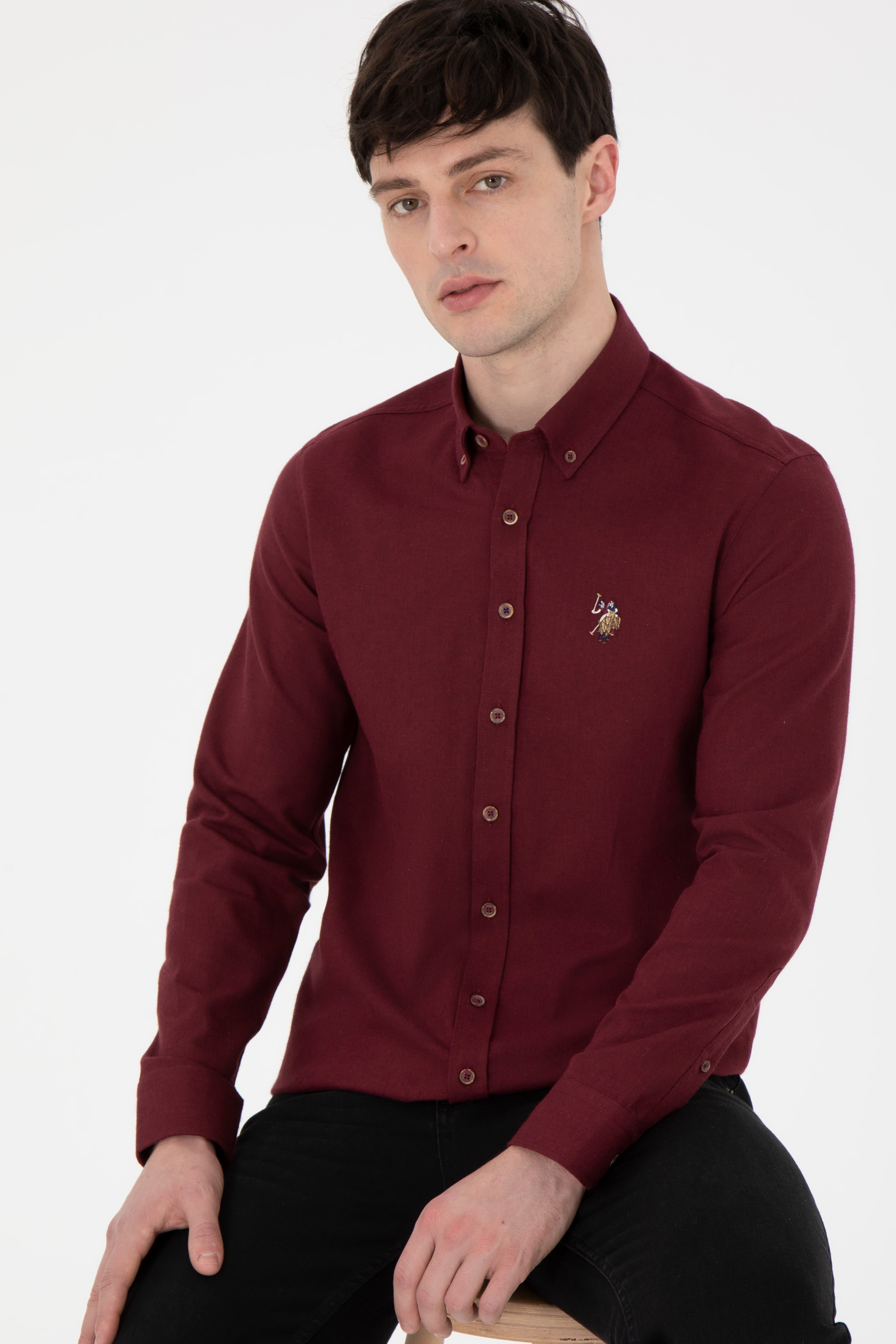 Erkek Bordo Uzun Kollu Basic Gömlek - Image 4